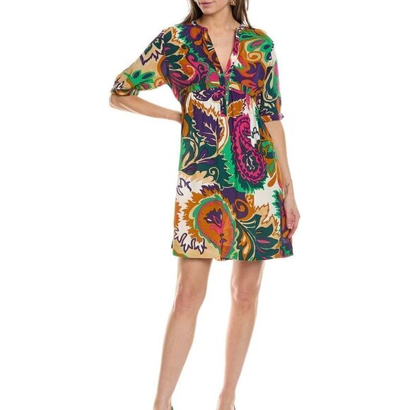 Ba&sh Printed Half Sleeve V-neck Colorful Slip On Mini Dress Size L - Picture 1 of 9